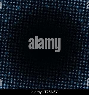 Blue Effetto mezzitoni su uno sfondo scuro. Abstract background. Blue luccica. Luci blu. Lucido elettrico particelle. Modello per il biglietto di auguri. Vect Illustrazione Vettoriale