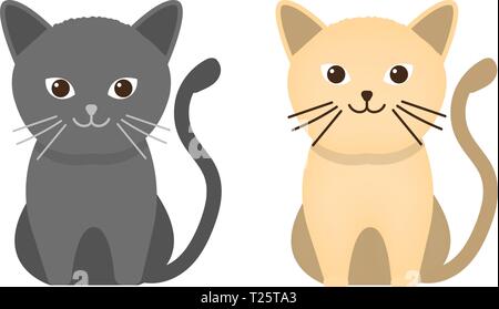 Due gatti carino in stile appartamento, felice animali domestici illustrazione vettoriale Illustrazione Vettoriale