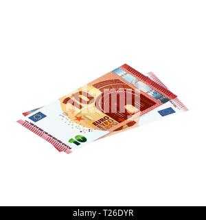 Paio di 10 banconote in euro in vista isometrica su bianco Illustrazione Vettoriale