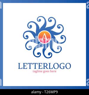 Sun cuore Logo astratto Illustrazione Vettoriale