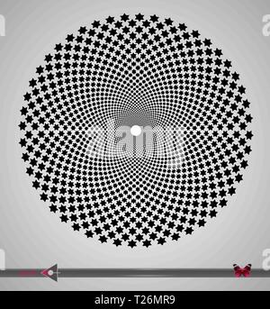Il vettore in bianco e nero spirale stelle Swirl Round astratta illusione ottica. Abstract sfondo geometrico Design. Illustrazione Vettoriale