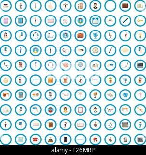100 Ufficio icone set, stile cartoon Illustrazione Vettoriale