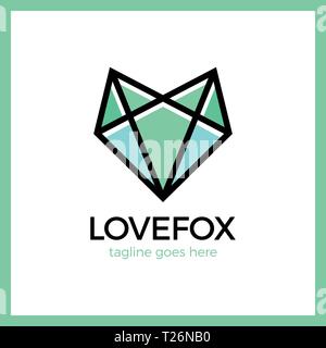 Amore Fox Logo di testa. La linea Fox cuore Illustrazione Vettoriale