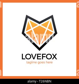 Amore Fox Logo di testa. La linea Fox cuore Illustrazione Vettoriale