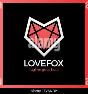 Amore Fox Logo di testa. La linea Fox cuore Illustrazione Vettoriale