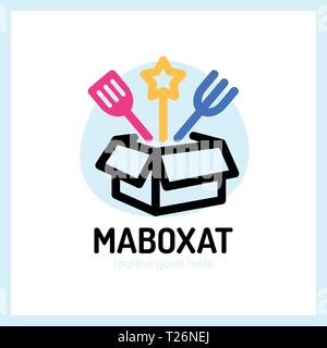 Magic Box alimentari Logo. La linea sorpresa mangiare logotipo Illustrazione Vettoriale