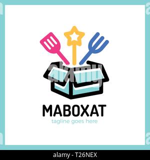 Magic Box alimentari Logo. La linea sorpresa mangiare logotipo Illustrazione Vettoriale