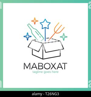 Magic Box alimentari Logo. La linea sorpresa mangiare logotipo Illustrazione Vettoriale