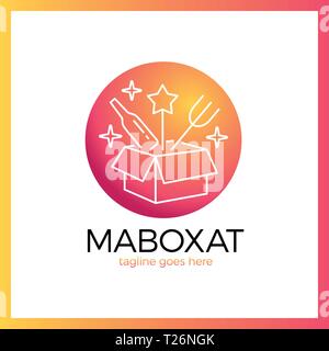 Magic Box alimentari Logo. La linea sorpresa mangiare logotipo Illustrazione Vettoriale