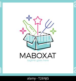 Magic Box alimentari Logo. La linea sorpresa mangiare logotipo Illustrazione Vettoriale