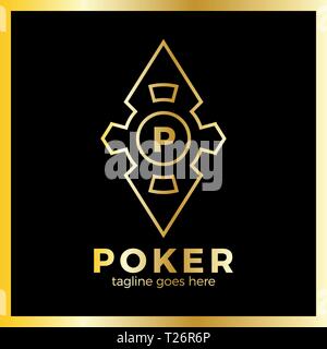 Poker Casino Logo - rombo. Lusso, royal gold in metallo Illustrazione Vettoriale