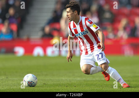 Stoke on Trent, Regno Unito. Il 30 marzo 2019. Stoke City avanti Bojan Krkic (27) durante il cielo EFL scommessa match del campionato tra Stoke City e Sheffield Mercoledì presso il bet365 Stadium, Stoke-on-Trent, in Inghilterra il 30 marzo 2019. Foto di Jurek Biegus. Credit: UK Sports Pics Ltd/Alamy Live News Credit: UK Sports Pics Ltd/Alamy Live News Foto Stock