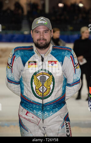 Thialf, Heerenveen, Paesi Bassi. Il 30 marzo 2019. Marc Geyer Germania durante la Roelof Thijs Bokaal alla pista di pattinaggio su ghiaccio Thialf, Heerenveen venerdì 29 marzo 2019. (Credit: Ian Charles | MI News) Credito: MI News & Sport /Alamy Live News Foto Stock