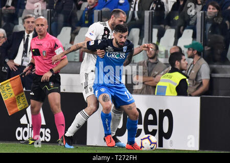 Torino, Italia. Il 30 marzo 2019. Francesco Caputo (Empoli FC) durante la serie di una partita di calcio tra Juventus e Empoli FC presso lo stadio Allianz il 30 mars, 2019 a Torino, Italia. Credito: FABIO PETROSINO/Alamy Live News Foto Stock