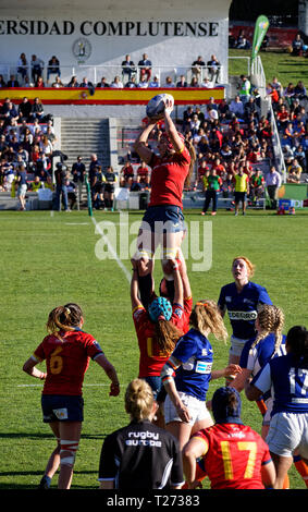 Madrid, Spagna, 30 marzo, 2019. Finale del XV europea delle donne campionato di rugby, Spagna vs Olanda, Madrid, Spagna. Enrique Palacio San./Alamy Live News Foto Stock