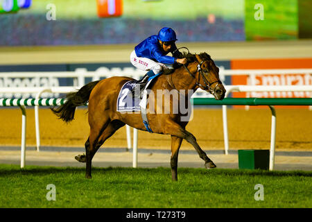 Meydan, Dubai, STATI UNITI D'AMERICA. 30 Mar, 2019. DUBAI, Emirati Arabi Uniti - 30 Marzo: Persiano antico, cavalcato da William Buick, vince il Dubai Sheema Classic all Ippodromo di Meydan su Marzo 30, 2019 a Dubai, Emirati Arabi Uniti. Kaz Ishida/Eclipse Sportswire/CSM/Alamy Live News Foto Stock