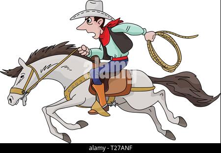 Cartoon cowboy in sella al suo cavallo veloce illustrazione vettoriale Illustrazione Vettoriale