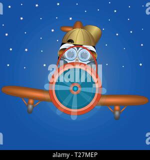 Penguin il pilota del piano.cartoon illustrazione vettoriale. Illustrazione Vettoriale