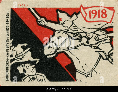 Russia - 1961: Unione Sovietica propaganda, matchbox grafica, WW1 vittoria Foto Stock