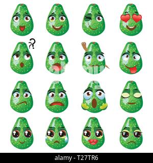 Set di adesivi di vettore, emojis con graziosi avocado Illustrazione Vettoriale