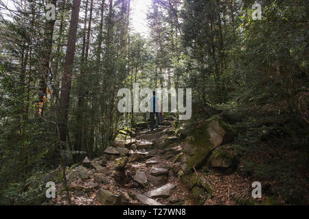 Passeggiata attraverso il Ordesa e Monte Perido Parco Nazionale con una donna, Aragón, Huesca, Spagna. Foto Stock