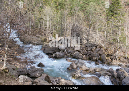 Fiume in Cotatuero burrone in Ordesa Ordesa e Monte Perido National Park, Aragón, Huesca, Spagna. Foto Stock