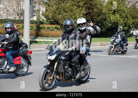 SOFIA, BULGARIA - 30 Marzo 2019: apertura ufficiale dell'estate stagione motociclistica a Sofia, Bulgaria. Foto Stock