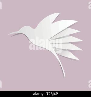 Taglio carta hummingbird su sfondo viola Illustrazione Vettoriale