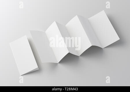 Vuoto di sei volte, dodici pagine opuscolo opuscolo su sfondo bianco con percorso di clipping intorno a fisarmonica o a zig-zag e dispiegato brochure. 3D illu Foto Stock