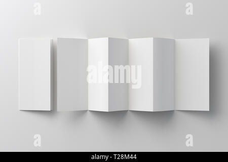 Vuoto di sei volte, dodici pagine opuscolo opuscolo su sfondo bianco con percorso di clipping intorno a fisarmonica o a zig-zag e dispiegato brochure. 3D illu Foto Stock