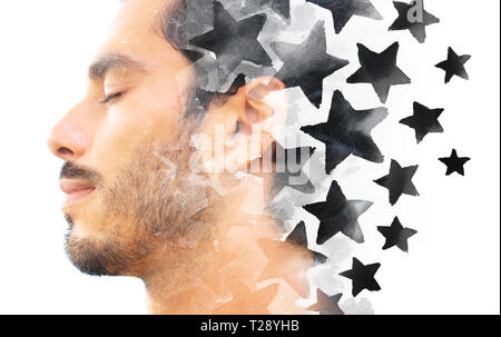 Fotografia di Ritratto si fonde con lavori artistici originali Foto Stock