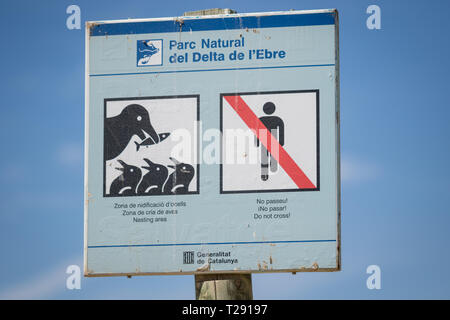 Delta de l'Ebre parco naturale, poster zona di allevamento in Fangar, Deltebre, Catalogna, Spagna Foto Stock