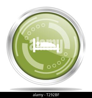 Hotel color argento metallizzato bordo cromato round icona web, illustrazione vettoriale per webdesign e applicazioni mobili isolati su sfondo bianco Illustrazione Vettoriale