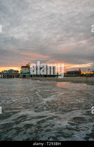 Tramonto sulla spiaggia di Galveston, Texas Foto Stock