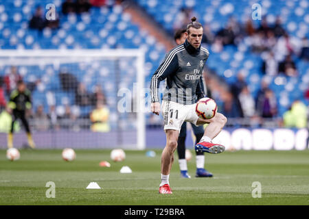 Madrid, Spagna. 31 Mar, 2019. La Liga Calcio, Real Madrid versus SD Huesca; Gareth Bale(Real Madrid) Pre-match warm-up Credit: Azione Plus sport/Alamy Live News Foto Stock