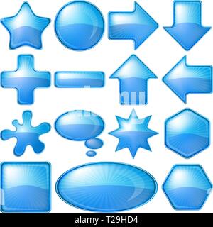 Pulsanti icone blu, set Illustrazione Vettoriale