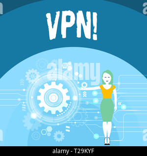 La scrittura della nota mostra VPN. Il concetto di Business fissati per la rete privata virtuale attraverso il dominio riservati protetti donna presentando il processo SEO w Foto Stock