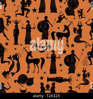 Modello senza giunture dei segni zodiacali nello stile della Grecia antica Illustrazione Vettoriale