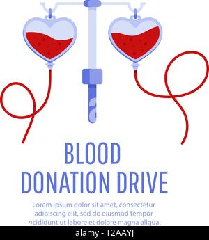 Settore medicale e della salute concetto. Donare il sangue in borsa. Donazione di sangue banner. Illustrazione Vettoriale