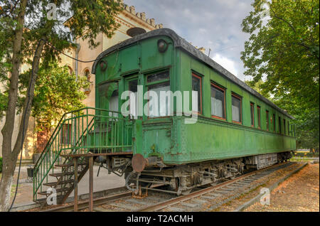 Personal verde vagone del treno del dittatore Joseph Stalin nella sua città natale Gori, Georgia Foto Stock