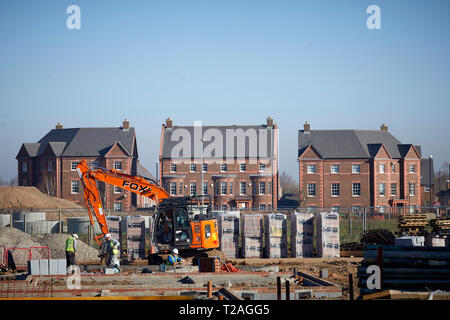 Barratt Manchester lanciare il loro re trimestre e Salvatori luogo sviluppi Stretton, Warrigton. Nella foto il sito prendendo forma Foto Stock