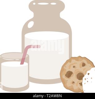 Il vaso e un bicchiere di latte con i cookie. Illustrazione Vettoriale. Eps 10 Illustrazione Vettoriale
