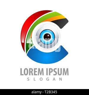 Coloratissima Lettera iniziale C con cerchio logo occhio concept design. Simbolo grafico elemento di modello Illustrazione Vettoriale
