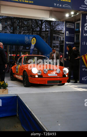 Inizio della sessantasettesima edizione di Moritz Historic Rally Costa Brava Girona, Spagna su 15.03.2019 Foto Stock