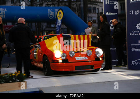 Inizio della sessantasettesima edizione di Moritz Historic Rally Costa Brava Girona, Spagna su 15.03.2019 Foto Stock