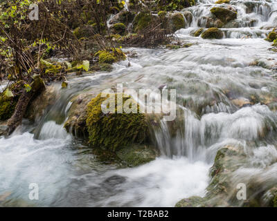 Flusso nel parco naturale dei laghi di Plitvice close up Foto Stock