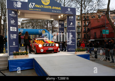 Inizio della sessantasettesima edizione di Moritz Historic Rally Costa Brava Girona, Spagna su 15.03.2019 Foto Stock