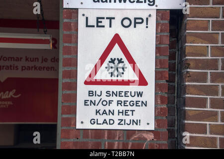Segnale di avvertimento durante l'inverno a Amsterdam Paesi Bassi 2018 Foto Stock