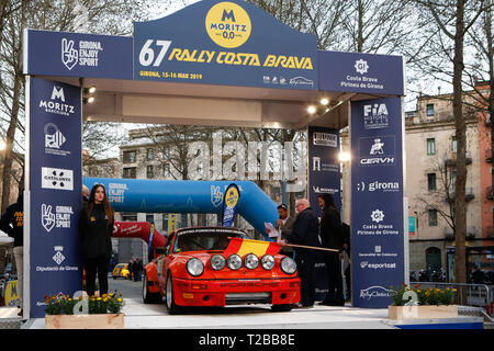 Inizio della sessantasettesima edizione di Moritz Historic Rally Costa Brava Girona, Spagna su 15.03.2019 Foto Stock