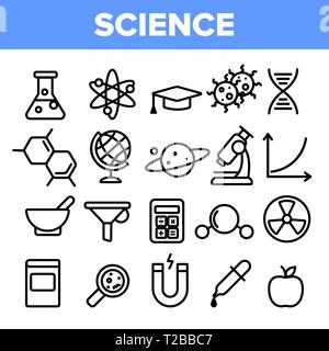 La scienza la linea Imposta icona Vettore. Grafico di analisi Silhouette. Laboratorio di Scienze icone. Profilo sottile Web Illustrazioni Illustrazione Vettoriale
